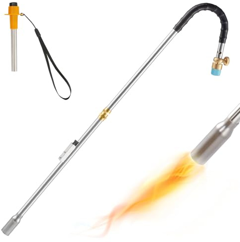 Weeding torch propane burner, 34 long arm, self igniting flame weeder for weeding, spraying fire, melting snow, welding, charcoal lighting (excluding propane tanks)