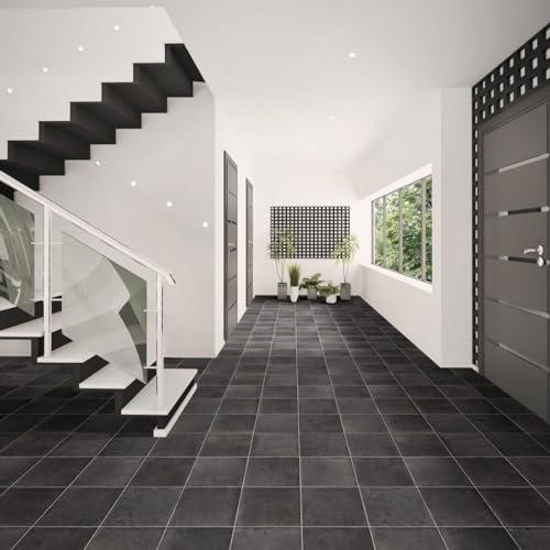 Stone Effect Anti-Slip Black Vinyl Flooring For LivingRoom, Kitchen, 2.0mm Thick Textile Backing Vinyl Sheet With Textile Backing Waterproof Lino Flooring-1m(3'3) X 4m(13'1)-4m²