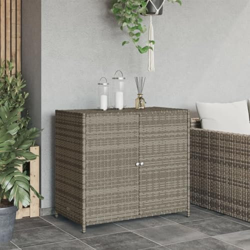 Homgoday Gartenschrank Grau 83x45x76 cm Poly Rattan Gartenmöbel Model365545