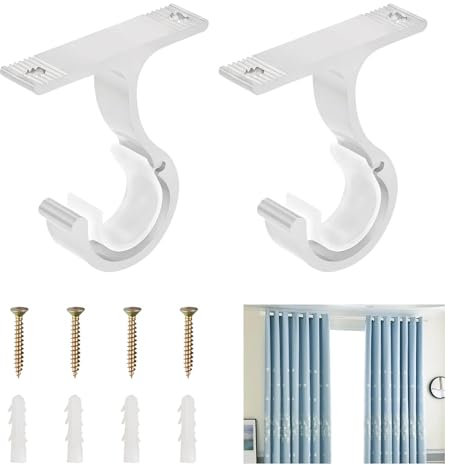 2 Pezzi Staffa da Soffitto Bastone per Tende, Staffe per Tende da 20-28 mm, Supporto per Tende da Soffitto in Lega di Alluminio, Supporti per Tende a Soffitto con Vite Metallica (Bianco)