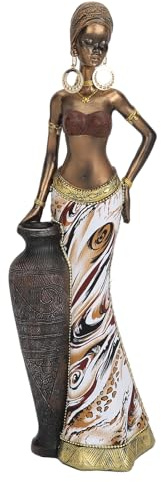 Kvinnoskulptur harts afrikanska statyer 30 cm tribal damfigur med hög vas, samlarfigurer för hyllor, bord, skrivbord, heminredning (#1)
