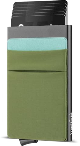 Vastaia Pop Up Kartenetui mit Münzfach 9 Karten,Kartenhalter mit RFID Wallet,Mini Kreditkartenetui aus Aluminium,Credit Card Holder Slim Wallet, Smart Portmonee,Herren Geldbörse Damen,Grün