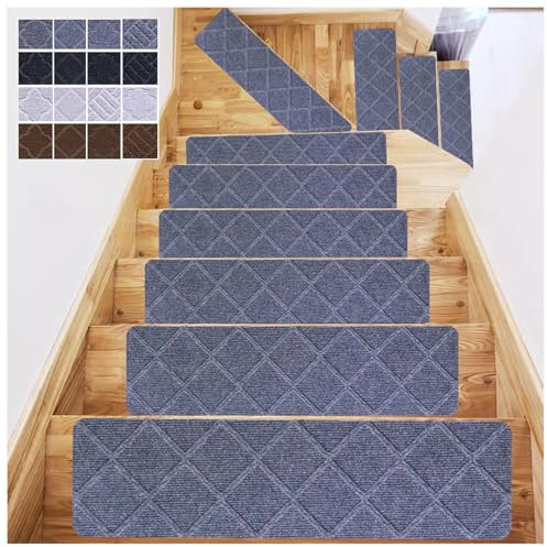RYJYQYX Anti-Rutsch Stufenmatten, Waschbar Teppich Treppenstufen, 76 x 20,3 cm Stufenmatten Ohne Kleben für Kinder Ältere und Hunde,A-4Pcs