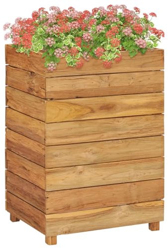 CIADAZ Hochbeet, Palettenrahmen, Hochteich, Gemüsebeet, Kräuterregal Balkon, Blumenbeet, Kräuterspirale, Tomatenbeet, Pflanzhochbeet, 50 x 40 x 72 cm Recyceltes Teakholz und Stahl