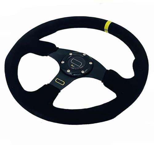ZiYouao Sportlenkrad Universal Sports Lenkrad Flacher Drift 14inch 350mm Racing Lenkrad Wildleder mit Hornknopf Holzlenkrad