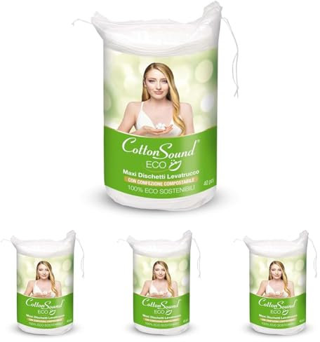 COTTON SOUND ECO Maxi Dischetti Struccanti 1 confezione x 40 Pezzi, Dischetti 100% Cotone Eco Sostenibili con Busta Biodegradabile e Compostabile, Adatti a Tutti i Tipi di Pelle, Made in Italy