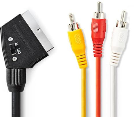TECHZOCO Cavo SCART AV commutabile, adattatore convertitore Euro Connettore, convertitore S-Video 3 RCA, adattatore Euroconnettore, 2 x RCA Audio, 1 x RCA Video, 1 x S-Video, 2 metri