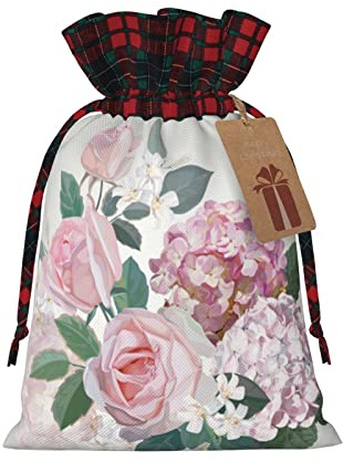 Rosafarbene Hortensien-Rose mit Kordelzug, Geschenktüte mit Kordelzug, Weihnachts-Kordelzug, Jute-Geschenkbeutel