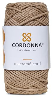 2 mm Makramee Baumwolle Garn aus 25 Fäden 100 m gezwirnte Makramee Schnur Farbiger Baumwoll Strick für Bastelarbeiten, Wandteppiche und Pflanzenampeln Makramee Zubehör Cordonna - Beige