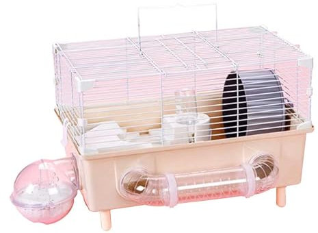 RTTZBOZ Tragbarer Hamsterkäfig, Rattenkäfig, Hamsterhabitat, mit Röhrentunnel, mit Versteck, Laufrad, Wasserflasche für Hamster, Mäuse, Rennmäuse Oder Andere Kleine Haustiere(Beige)