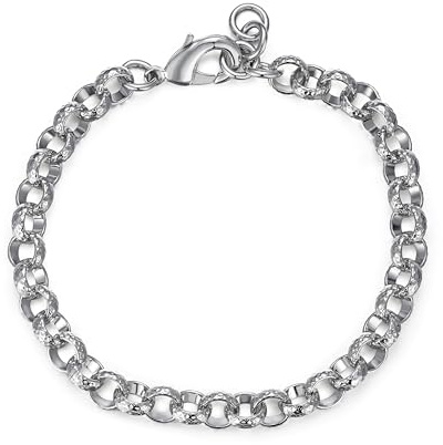 Silver Diamond-Cut Patterned Belcher Bracelet, 8-Inch Long 9mm Thick, PVD Silver Plated – Bling King London