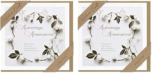 bsb - Trauerkarte mit liebevollem Motiv - Nature Card - Nachhaltige Trauerkarten - Beileidskarten mit Umschlag - Danksagungskarten Trauer - Karten zur Trauer 15,5 x 15,5 cm - Rosenkranz