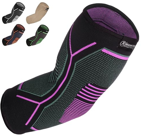 Kunto Fitness Elbow Brace Compression Support Sleeve (Shipped From USA) for Tendonitis, Tennis Elbow, Golf Elbow Treatment - Reduce Joint Pain During Any Activity! (Pink, Medium)