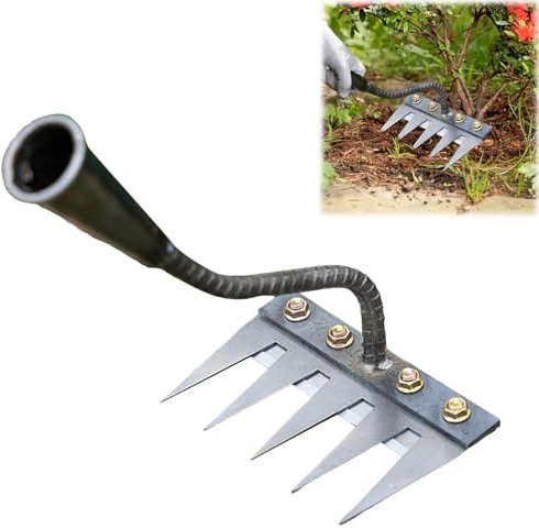 5/6/7/8 Teeth Carbon Steel Garden Weeding Rake,Lawn Leveling Rakes,Weed Remover Weeding Garening Tools,Iron Rake for Gardening and Weeding,Garden Rakes Metal Heavy Duty (5 Teeth)