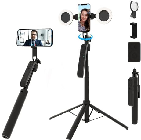 Auto Face Tracking Selfie Stick Tripod with Fill Light, 360 Rotation & Gesture Control, 70.9 Selfie Stick Tripod for iPhone with Remote for for TikTok/Vlog/Live Stream/Video Recording
