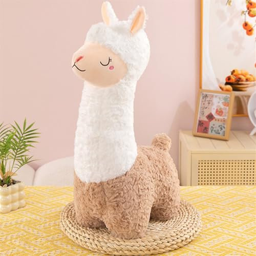 Uixxducc Kuscheltier Alpaka Plushies Weiches Lammfellwolle Stofftier Kissen Flauschiger Plüsch Puppe Spielzeug Geburtstag Geschenke für Jungen und Mädchen (25cm,Braun)