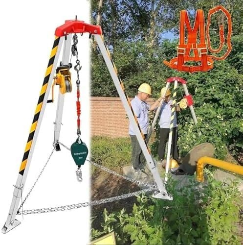HGOuhK Treppiede di Soccorso Kit anticaduta, Supporto di Protezione anticaduta for treppiede di Salvataggio in spazi confinati(1200LBS Winch+Safe Belt)