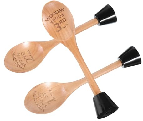 PRETYZOOM Lot de 3 Set de Set de Trophées Cuillère en Bois avec Base, Gravure Unique, pour Concours de Chili et Pâtisserie, Récompense Pratique