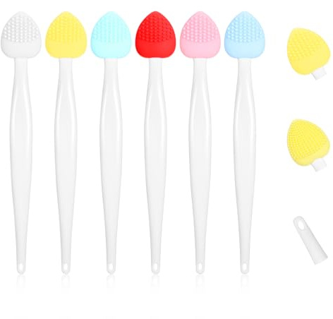 Nogeqi 6 Stück Silikon Lippenbürsten, Silikon Peeling Lippenpinsel Porenreiniger Gesicht, Pore Cleaning Brush Lippenbürste Doppelseite Lip Brushes für Nase Mitesser