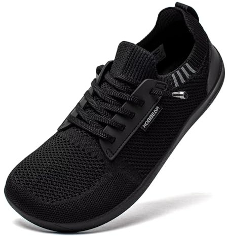 HOBIBEAR Unisex Wide Barefoot Minimalist Shoes for Womens Mens Zero Drop Shoes(Black，UK 7)