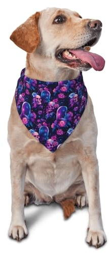 Hundehalstuch mit Totenkopf-Motiv, für kleine, mittelgroße und große Hunde, verstellbar, niedliches Dreieckstuch mit violettem Totenkopf-Motiv