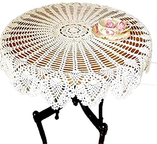 YIYOHON Mantel de ganchillo vintage de algodón blanco, hecho a mano, redondo, bohemio, mantel de encaje para decoración del hogar, boda, fiesta (blanco, 110 x 110 cm)