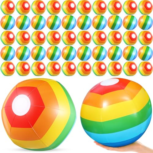 Teyva Daily 50 Pcs 14 Inflatable Beach Balls, Rainbow Beach Balls Bulk, Inflatable Pool for Party Supplies Decorations, Adults Birthday Water Luau Summer Games Party Favors