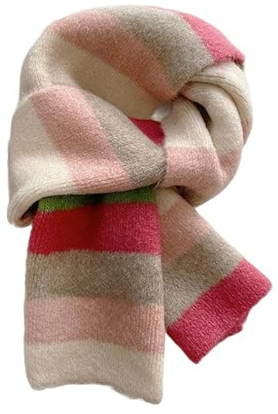 Kashmirscarf， 160 * 20 cm blå beige söt regnbågsrandig ullhalsduk vinterhalsduk(Beige Coffee)