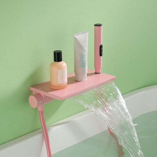 Rubinetto Vasca da Bagno Cascata con Doccetta 3 Funzioni Montaggio a Muro Miscelatore Doccia con Deviatore 2 Fori,rosa