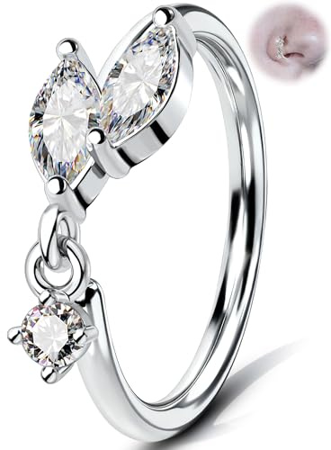 OUFER 20G Blatt Anhänger Nostril Piercing Ring, 316L Edelstahl Nasenpiercing Schmuck mit Marquise CZ, 8 mm Twist Nasenring für Cartilage Helix Daith Tragus