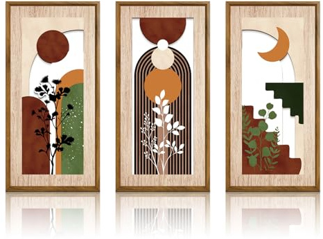 suaywo 3 Stück Abstrakte Geometrische Pflanzen Wanddeko Holz Boho Wanddekoration Holz Boho Wand Deko Wanddeko für Wohnzimmer, Schlafzimmer, Büro und Andere Wohnräume - 40 x 20 cm