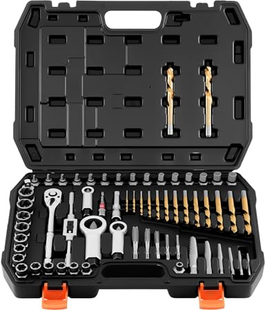 VEVOR 63-Piece Bolt Extractor Kit & Screw Extractor Set, Lug Nut Removal Tool with Left Hand Drill Bit Set, Nut Splitters, Taps & Tap Wrench, Ratchet, Adapters for Removing Rounded, Broken, Stripped