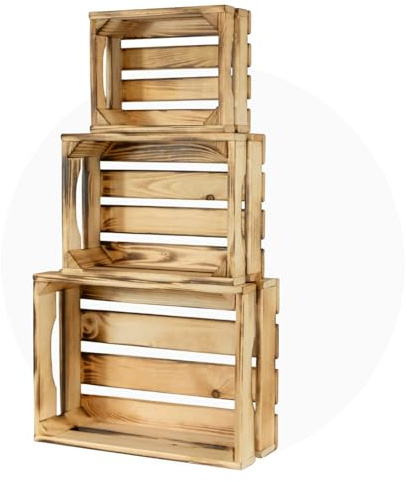 ITA Home & Garden Holzkisten Set Nora, 3er Set aus FSC-zertifiziertem Holz, Vintage Deko- & Aufbewahrungskisten in 3 Größen, stapelbar, ineinander nestbar, mit Tragegriffen, Made in EU - Smoked-Finish