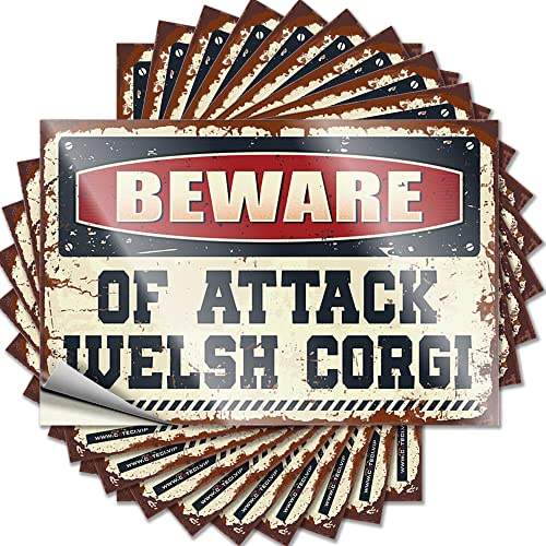 Adesivi per auto Beware of Attack Welsh Corgi, 10 adesivi divertenti per paraurti e finestrini dell'auto (8 x 12 cm)