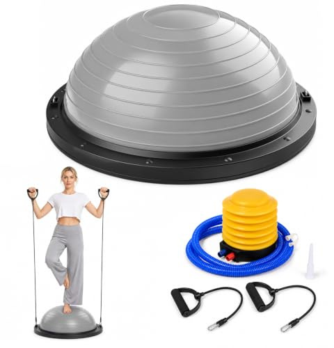 Balance Ball halvkula 46 cm, yogakollöare med pump 2 träningsband | Balansbräda, balanstränare för stabilitetsträning, styrketräning fitness, balansplatta för träning hemma
