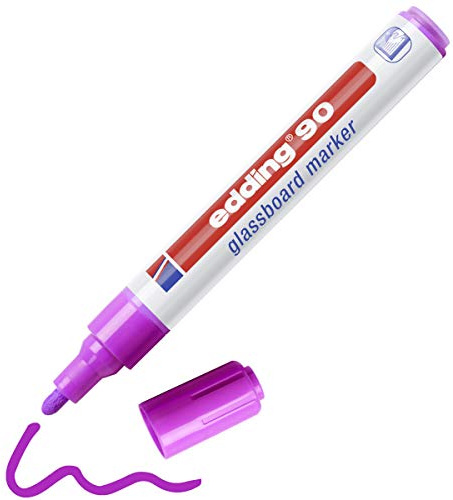 edding 90 Glasboardmarker - violett - 1 Glasboard Stift - Rundspitze 2-3 mm - Fensterstift abwaschbar - zum Schreiben und Markieren auf Glasoberflächen wie Fenster, Glasboards - trocken abwischbar