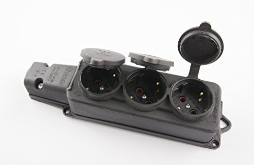 Schuko Vollgummi Stecker, Kupplung, oder Schuko Steckdose Gummi SET 16A/250V (3-fach Steckdose)