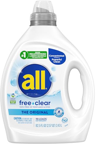 all free clear, Original, Liquid Laundry Detergent for Sensitive Skin, Unscented and Hypoallergenic, Concentrated, 82.5oz, 110 Loads