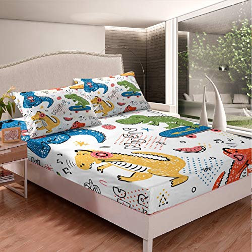 Set di biancheria da letto con dinosauri ragazzi, ragazze e con a dinosauri a forma di simpatico animale, biancheria da letto in microfibra delicata sulla pelle, 2 pezzi, lenzuolo con angoli per lett
