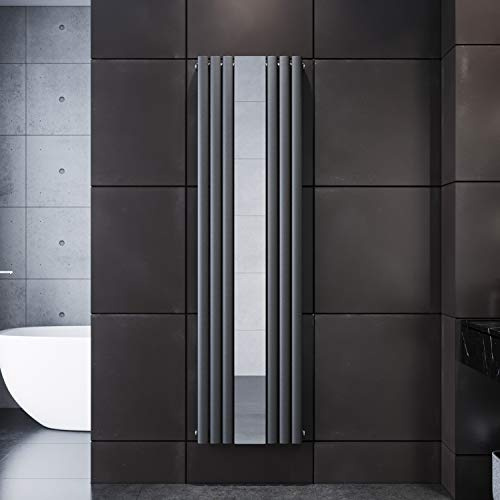 ELEGANT Radiateur moderne avec miroir vertical anthracite - 1800 x 500 mm - Design - Radiateur à panneau - Tubes - Monocouche - Radiateur plat - Raccord central - Chauffage