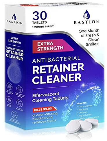 Nettoyant et nettoyant pour prothèses dentaires – 30 comprimés effervescents – 1 mois d'approvisionnement – Élimine les taches, la décoloration, les odeurs et la plaque – Alignements clairs
