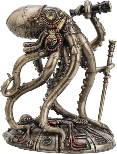 Veronese Design 16,9 cm hoch, Steampunk-Oktopus, Weltraumbeobachter, kaltgegossen, bronzefarbenes Harz, Fantasie-Sammlerstücke, Tierfigur, Weltraum-Alien Heimdekoration