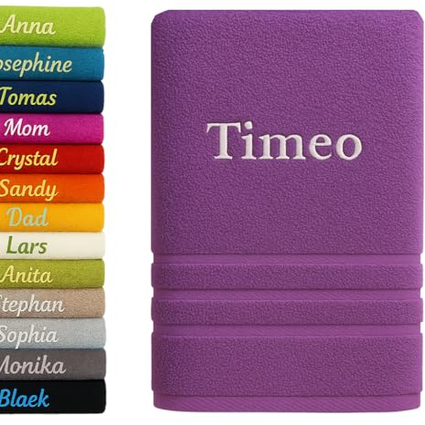 Pet-Jos Personalisiertes Badetuch mit Namen Schön Bestickt Name Benutzerdefinierte Handtuch 140 x 70 cm Badetuch Baumwolle Handtuch (Lila)