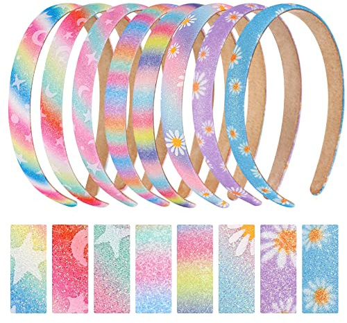Nenjindz Glitzer Haarreif Regenbogen Stirnbänder für Mädchen,Glitzer Haarreifen Mädchen Herz Pailletten-Stirnband,Glitzers haarband Glänzendes Stirnband für Teenager Kinder(8 Stück)