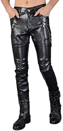 Idopy Men`s Rock Punk Hip Hop Faux Leather Motocycle Pants (38, 149# Black)
