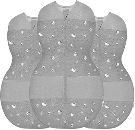 happiest baby Sleepea Pucksack 5-Sekunden-Wickeltuch, 100% Bio-Baumwolle, von Ärzten entworfen fördert gesunde Hüftentwicklung - 3er-Pack Newborn Bundle (Planeten Grau, 2 x Small, 1 x Medium)