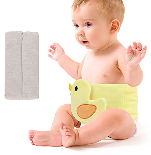 Hilph Baby Colic Relief & Gas Relief Belt - Reusable Heated Tummy Wrap for Newborns & Infants 0-3 Years - Natural Flaxseed Warming Pad for Upset Stomach, Reflux & Soothe Discomfort - Yellow Duck