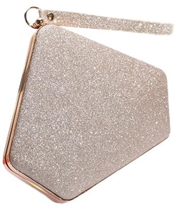 Rhombus Evening Bags For Women Wrist Strap Gold Sparkly Glitter Clutch Bags
