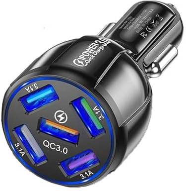 5 Ports Universal USB Car Charger Adapter Multi-Protection, LED Light, Quick Charge 3.0 USB Car Cigarette Adapter Socket Charger Plug For Phones, iPhones, Tablets, Power Banks, Samsung, Huawei, HTC