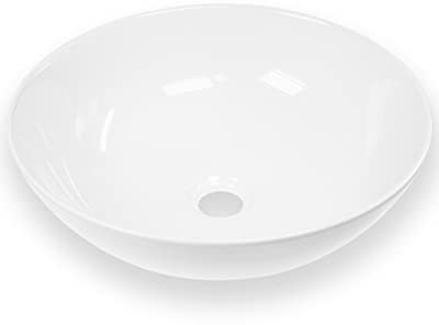 Art-of-Baan Premium Round Wash Basin, High Gloss Countertop Washbasin, Ceramic Basin for Washbasin, White, 400 x 400 x 140 mm